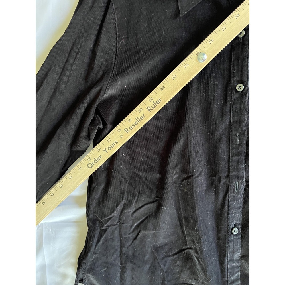 Foxcroft Shirt Womens 16 Black Fitted Corduroy Button Front Contrast Cuff Blouse - Picture 13 of 14